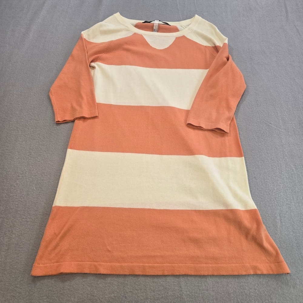 Kensie Sweater Dress Womens M Orange Cream Striped 3/4 Sleeve Knit A-Line